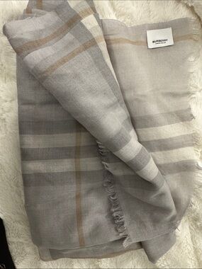 Burberry Gray and Tan Plaid Scarf